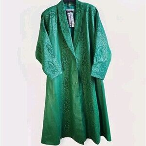 Sequins Originals Emerald Green Embellished 100% Leather Trench Coat – Size 1X